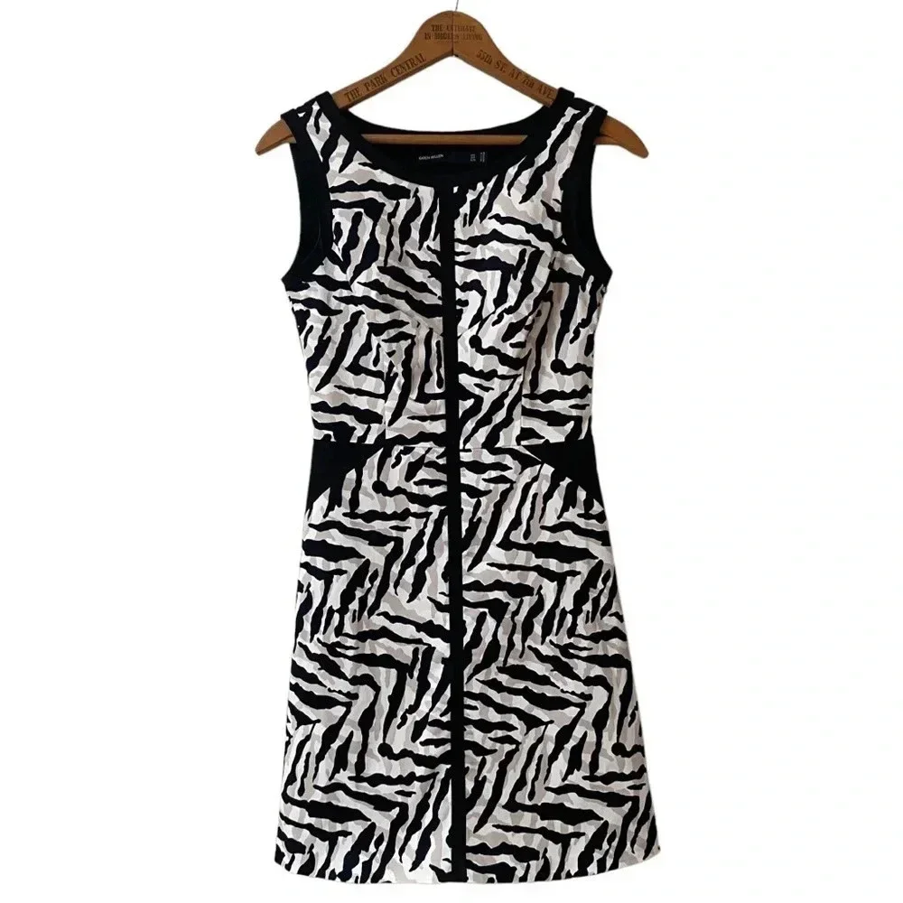 Karen Millen Zebra Print Bodycon Dress Cutout Back Black White Cocktail Size 4
